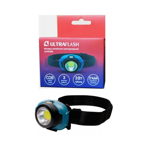 Ultraflash LED5385  (фонарь налобн, маренго, 3Вт COB LED, 3 реж, 3XAAA, пласт, бокс)