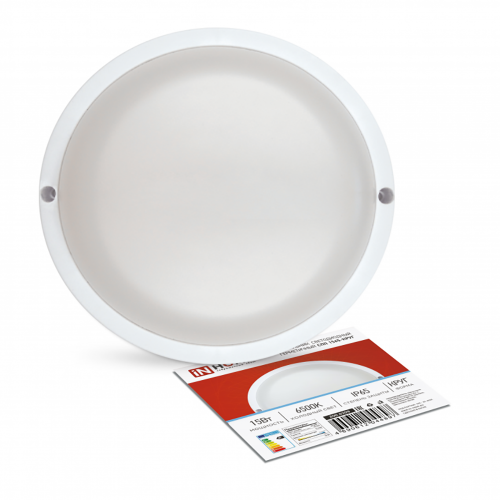 Светильник влагозащищённый светодиодный 15Вт, 220В, 6500К, круглый, Белый СПП 1565-КРУГ IN HOME