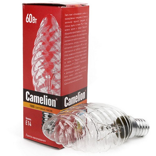 Лампа накаливания свеча прозрачная, 40Вт, E14, 220В, CW35 Camelion Фото №3