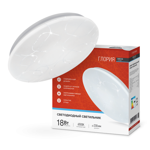 Светильник настенно-потолочный светодиодный 18Вт, 6500K, 260x55мм, IP20 "ГЛОРИЯ" IN HOME