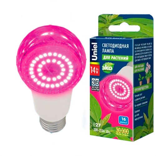 Лампа для растений светодиодная 14Вт, A60, E27, Uniel