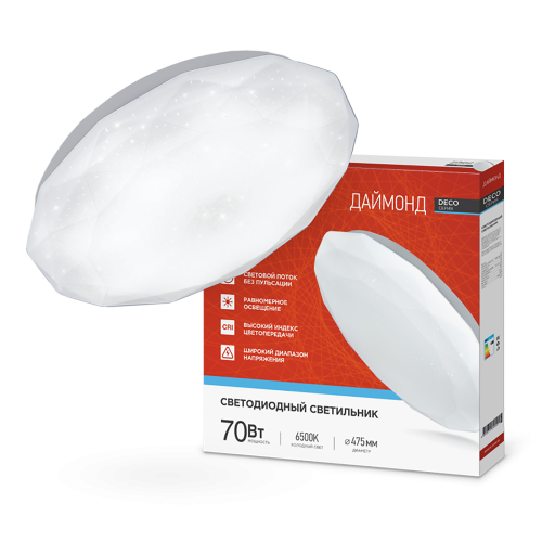 Светильник настенно-потолочный светодиодный 70Вт, 6500К, 496х85мм, IP20, ДАЙМОНД IN HOME