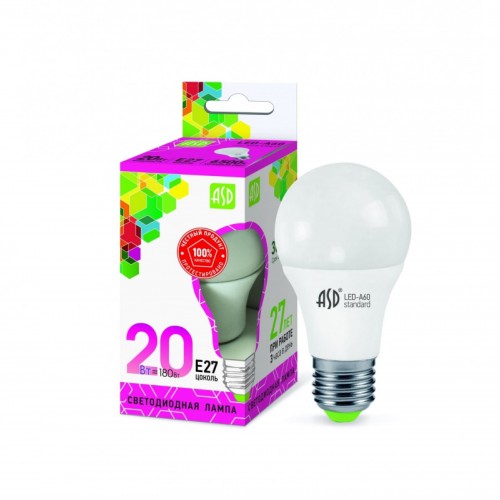 Лампа светодиоидная LED A60-standart 20Вт E27 230В ASD  6500К