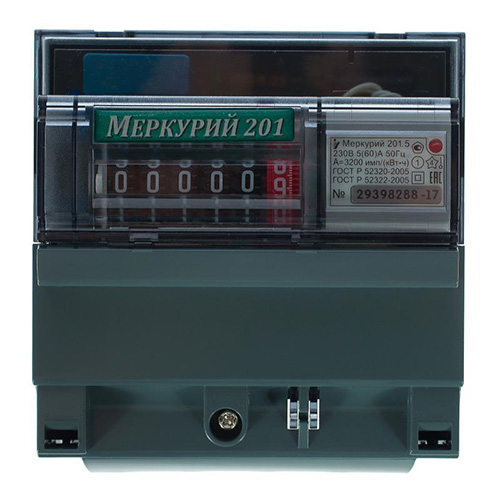 Счетчик электрической энергии однофазный, на DIN-рейке 201.22 5-60А PLC-модем МЕРКУРИЙ