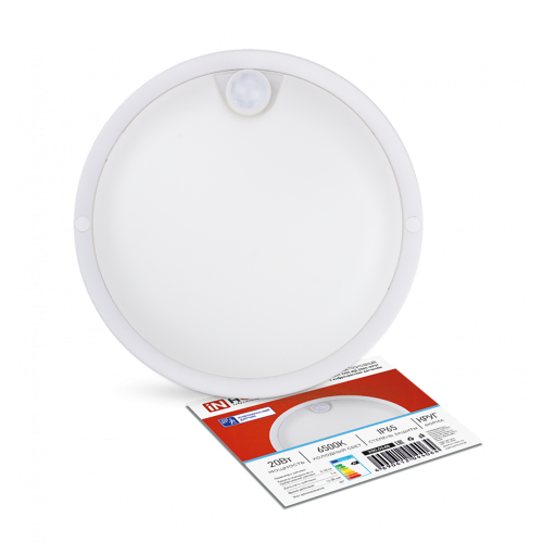 Светильник влагозащищённый светодиодный 20Вт, 220В, 6500К, круглый, с инфракрасным датчиком, Белый СПП ИД-2065-КРУГ IN HOME