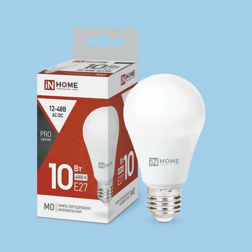 Лампа светодиодная груша 10Вт, A60, E27, 4000K, 12-48В MO-PRO IN HOME