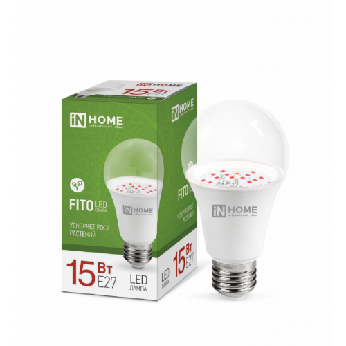 Лампа для растений светодиодная 15Вт, A60, E27, FITO, In Home