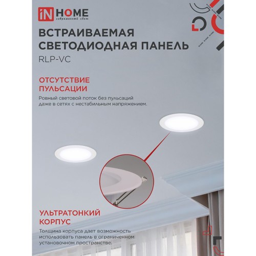 Панель светодиодная встраиваемая круглая RLP-VC 24Вт 230В 6500К 1920Лм 220мм белая IP40 IN HOME